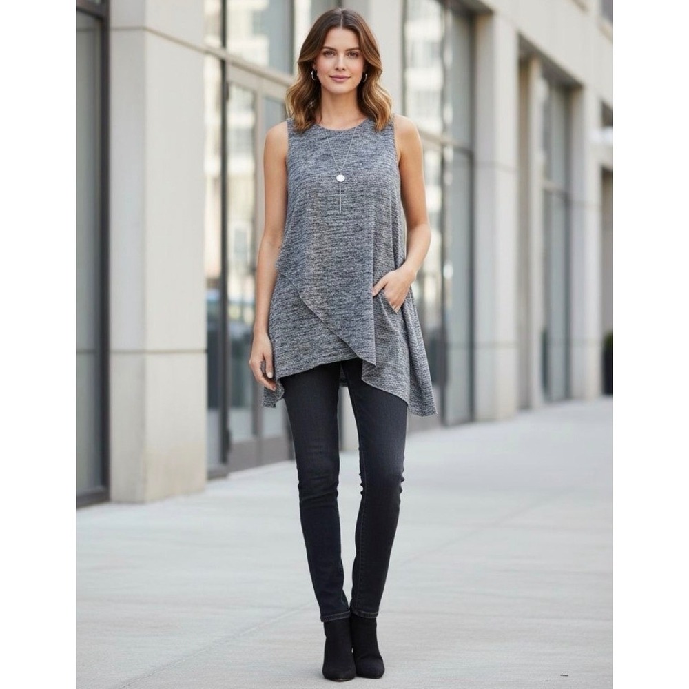 Calvin Klein Grey Heathered Sleeveless‎ Asymmetrical Tunic Top Women's S|P